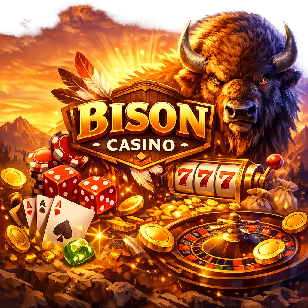 Dynamic promotional image for Bison Casino with brand-inspired colors, symbols, and gaming atmosphere.