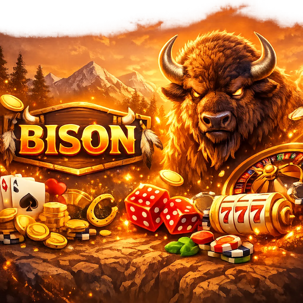 Bright promotional image featuring bison-themed casino elements and lively colors for Bison Casino brand page